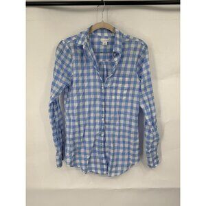 J. Crew Plaid Button Front Shirt Blue Long Sleeve Lightweight Preppy Western XXS